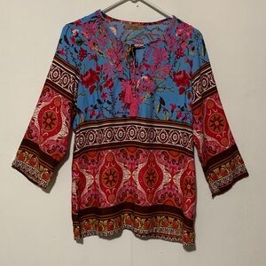 Azusa  Multicolor Floral Boho Blouse